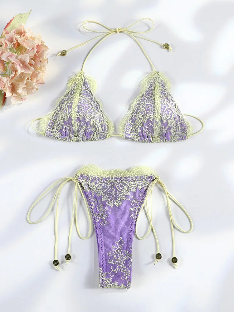 Bikini dentelle patchwork femme
