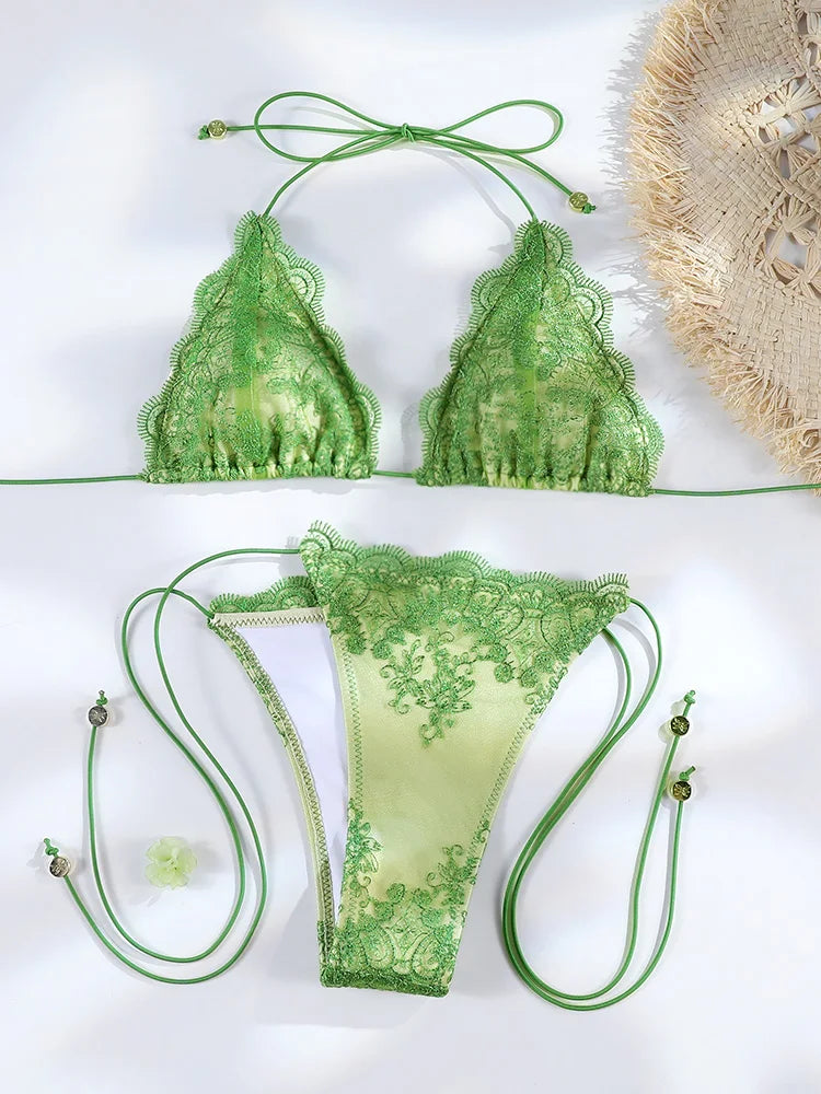 Bikini dentelle patchwork femme