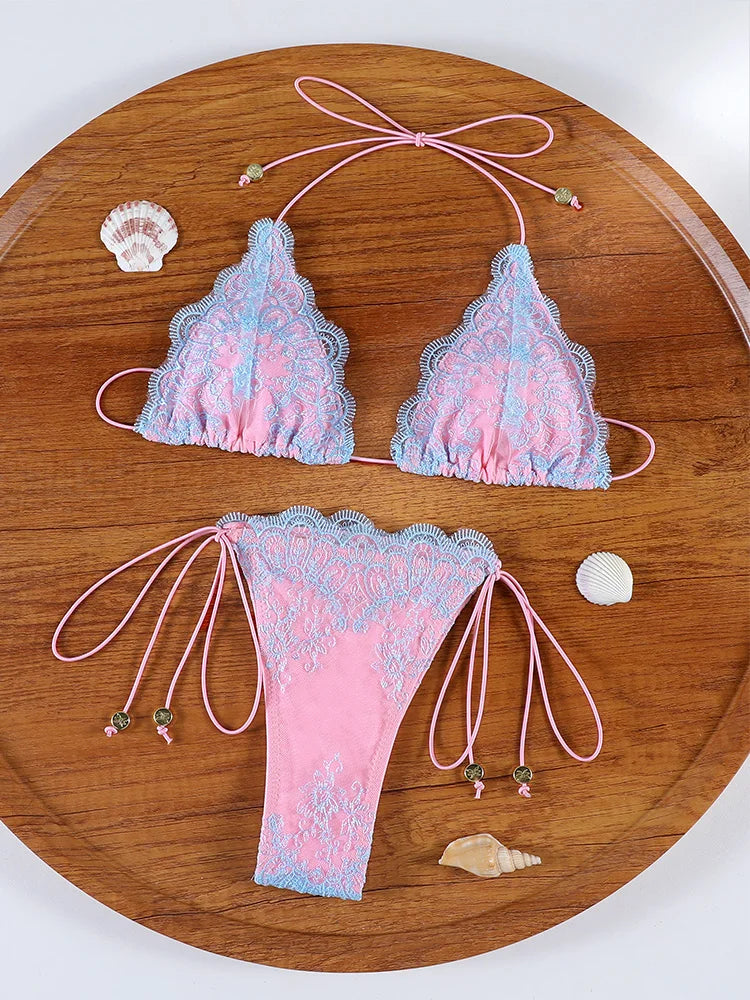 Bikini dentelle patchwork femme
